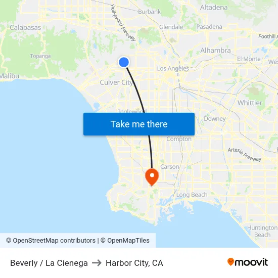 Beverly / La Cienega to Harbor City, CA map