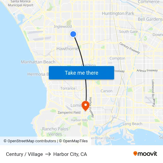 Century / Village to Harbor City, CA map