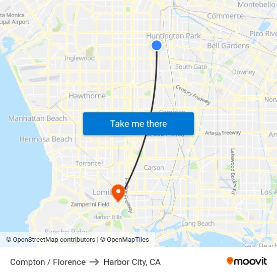Compton / Florence to Harbor City, CA map