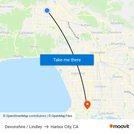 Devonshire / Lindley to Harbor City, CA map