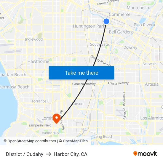 District / Cudahy to Harbor City, CA map