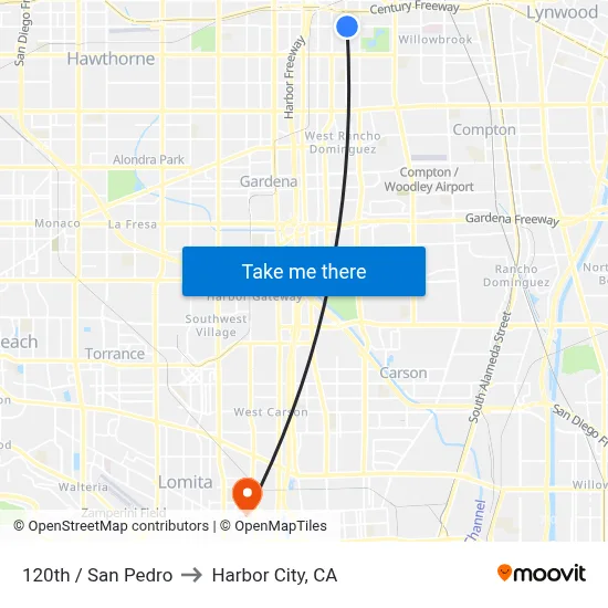 120th / San Pedro to Harbor City, CA map
