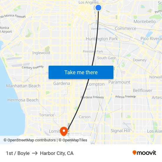 1st / Boyle to Harbor City, CA map