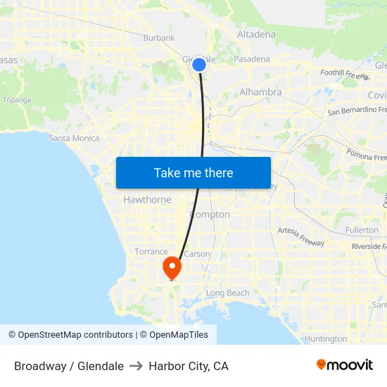 Broadway / Glendale to Harbor City, CA map