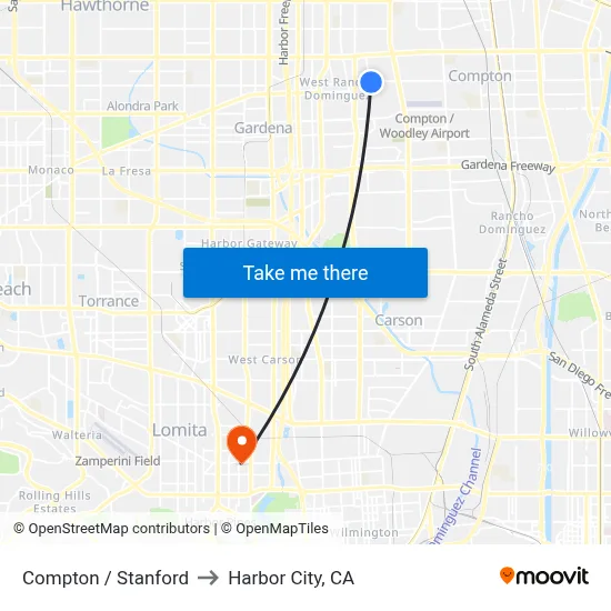 Compton / Stanford to Harbor City, CA map