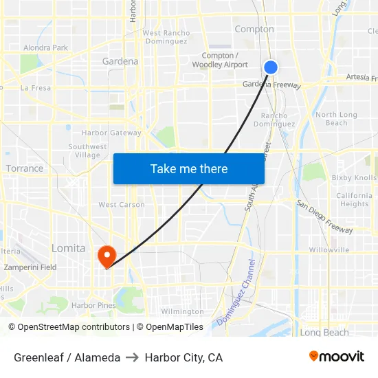 Greenleaf / Alameda to Harbor City, CA map