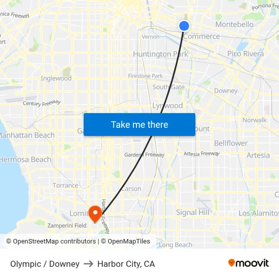 Olympic / Downey to Harbor City, CA map