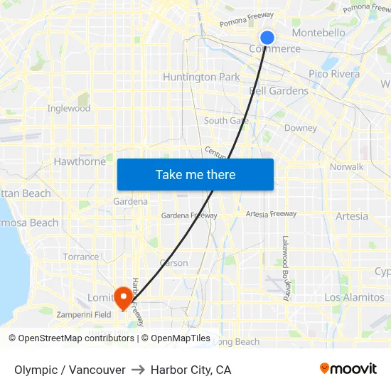 Olympic / Vancouver to Harbor City, CA map