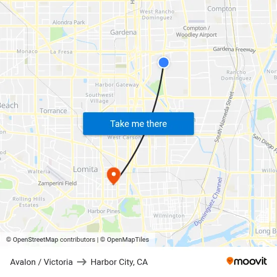 Avalon / Victoria to Harbor City, CA map