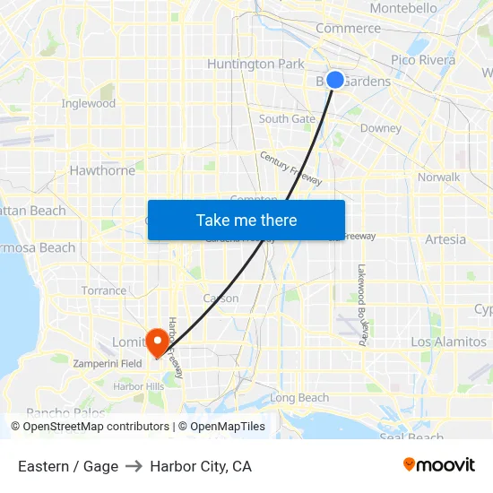 Eastern / Gage to Harbor City, CA map