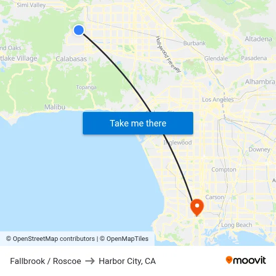 Fallbrook / Roscoe to Harbor City, CA map