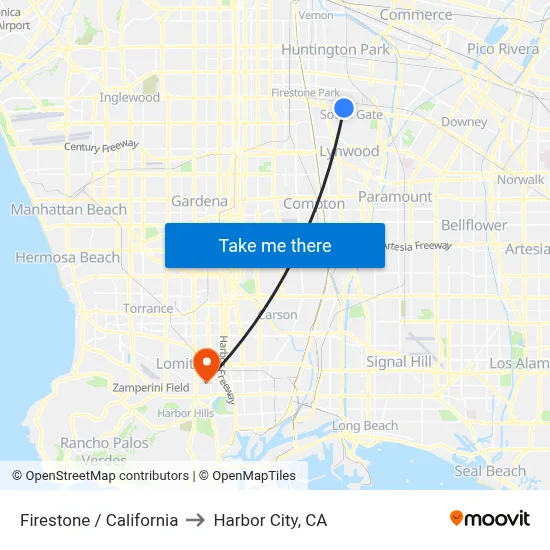 Firestone / California to Harbor City, CA map