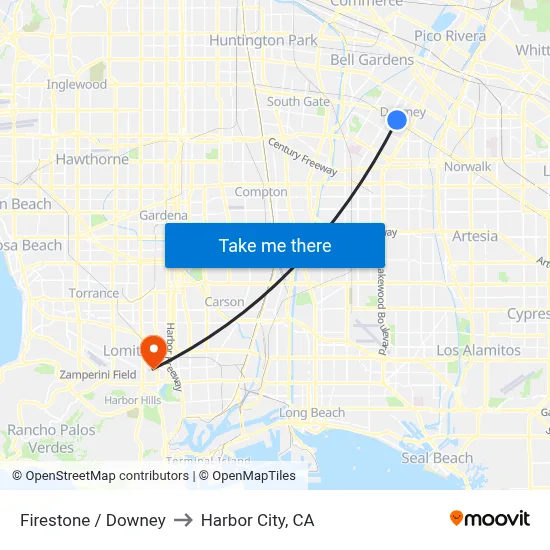 Firestone / Downey to Harbor City, CA map