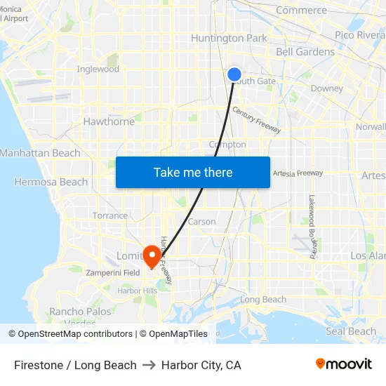 Firestone / Long Beach to Harbor City, CA map