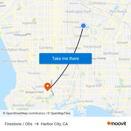 Firestone / Otis to Harbor City, CA map