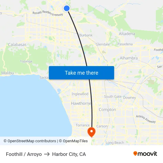 Foothill / Arroyo to Harbor City, CA map