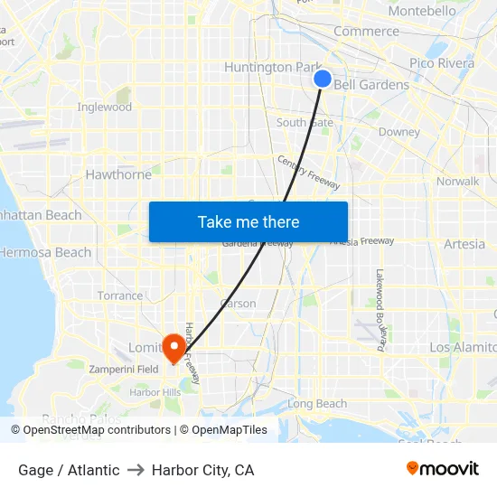 Gage / Atlantic to Harbor City, CA map