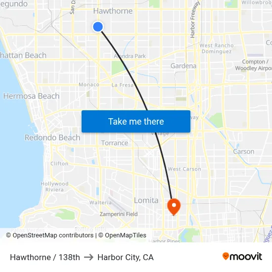 Hawthorne / 138th to Harbor City, CA map