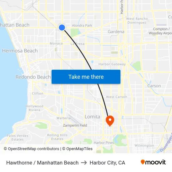 Hawthorne / Manhattan Beach to Harbor City, CA map