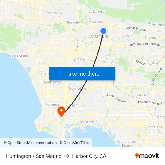 Huntington / San Marino to Harbor City, CA map