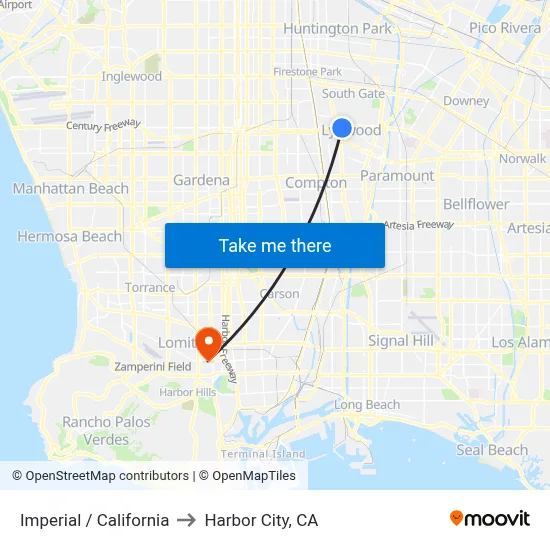 Imperial / California to Harbor City, CA map