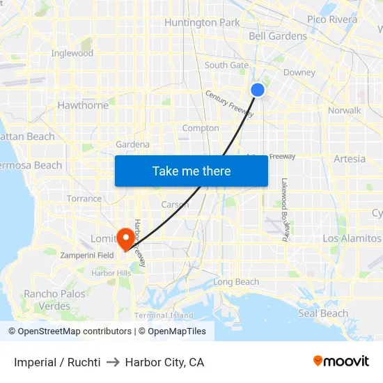 Imperial / Ruchti to Harbor City, CA map