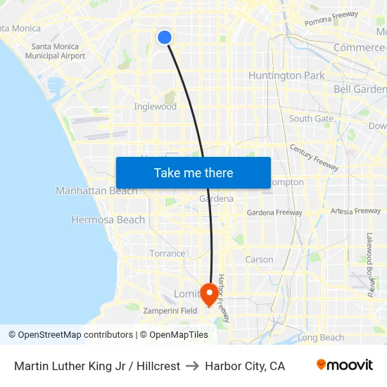 Martin Luther King Jr / Hillcrest to Harbor City, CA map