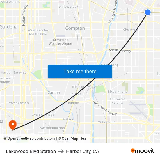 Lakewood Blvd Station to Harbor City, CA map