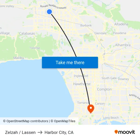 Zelzah / Lassen to Harbor City, CA map