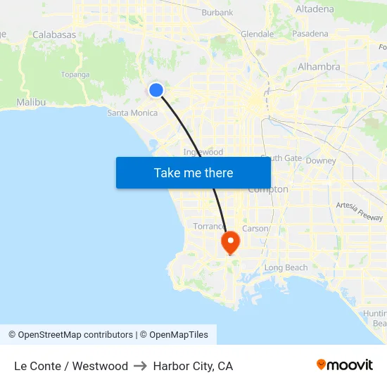 Le Conte / Westwood to Harbor City, CA map