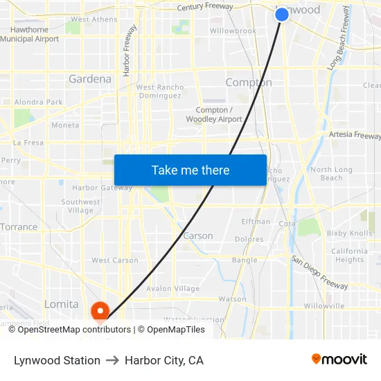 Lynwood Station to Harbor City, CA map