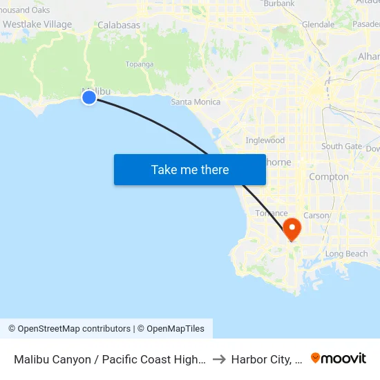 Malibu Canyon / Pacific Coast Highway to Harbor City, CA map