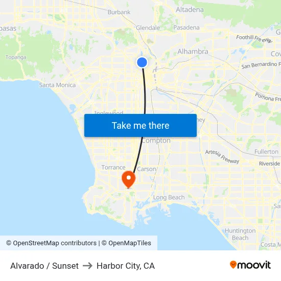 Alvarado / Sunset to Harbor City, CA map