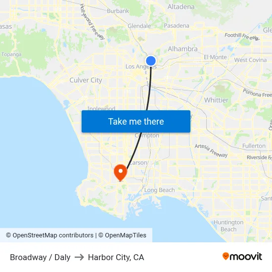 Broadway / Daly to Harbor City, CA map
