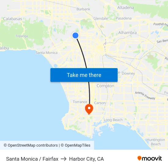 Santa Monica / Fairfax to Harbor City, CA map