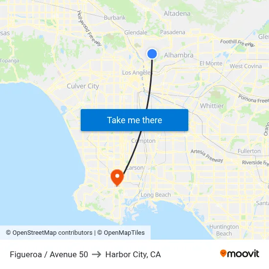 Figueroa / Avenue 50 to Harbor City, CA map