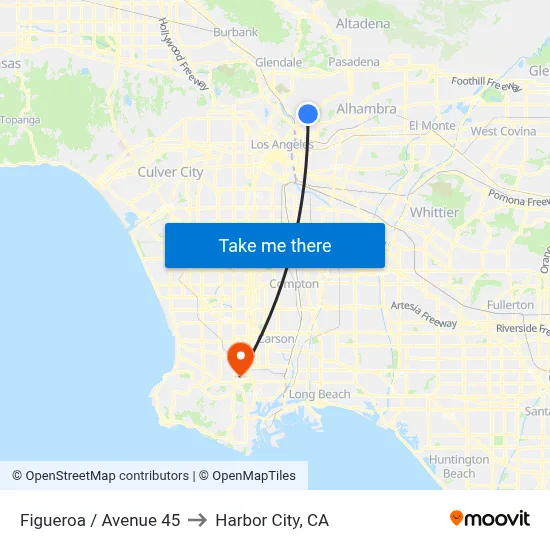 Figueroa / Avenue 45 to Harbor City, CA map