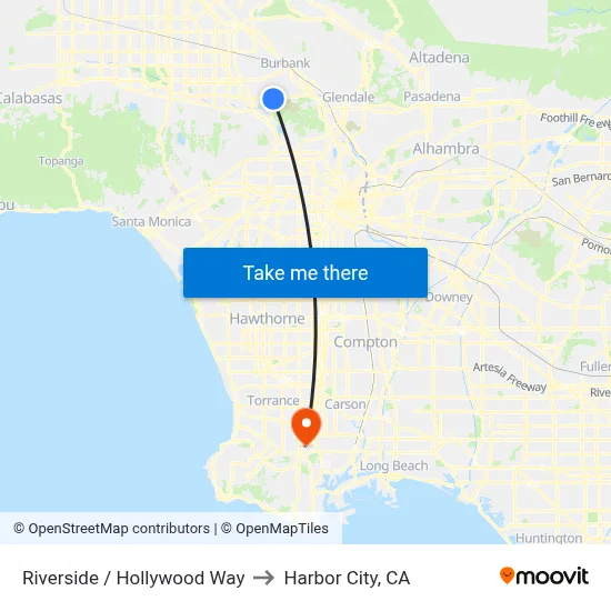 Riverside / Hollywood Way to Harbor City, CA map