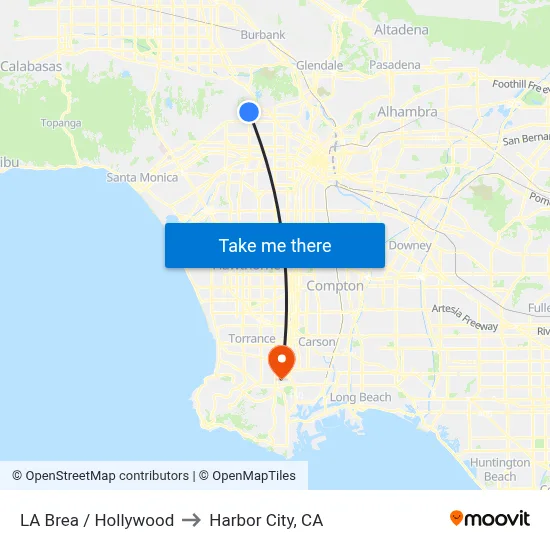 LA Brea / Hollywood to Harbor City, CA map