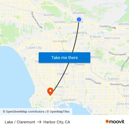 Lake / Claremont to Harbor City, CA map