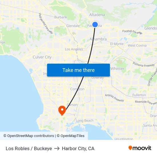 Los Robles / Buckeye to Harbor City, CA map