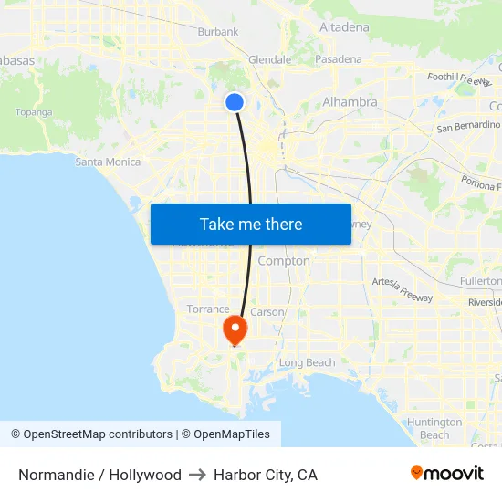 Normandie / Hollywood to Harbor City, CA map
