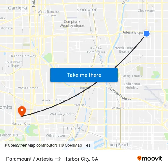 Paramount / Artesia to Harbor City, CA map