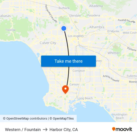 Western / Fountain to Harbor City, CA map