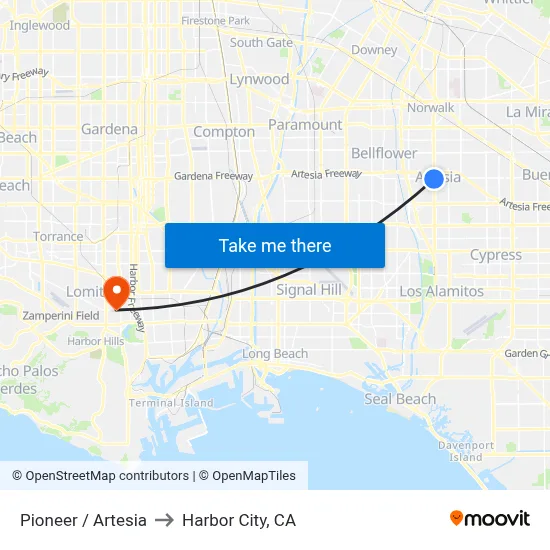 Pioneer / Artesia to Harbor City, CA map