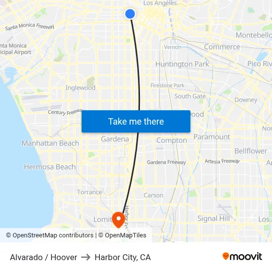 Alvarado / Hoover to Harbor City, CA map