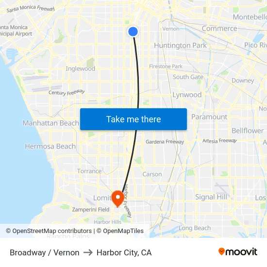 Broadway / Vernon to Harbor City, CA map