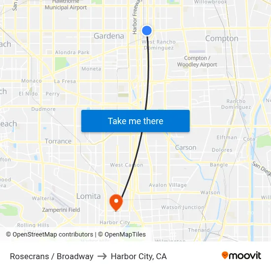 Rosecrans / Broadway to Harbor City, CA map