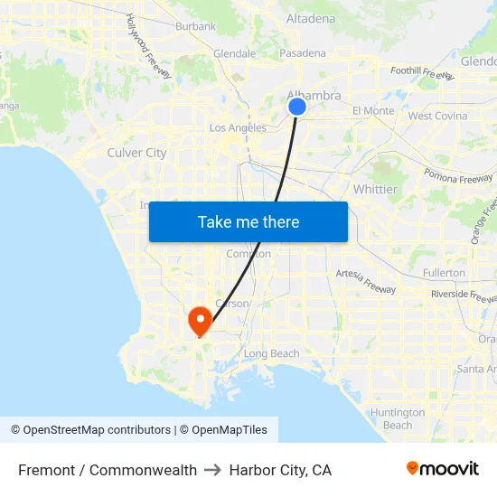 Fremont / Commonwealth to Harbor City, CA map