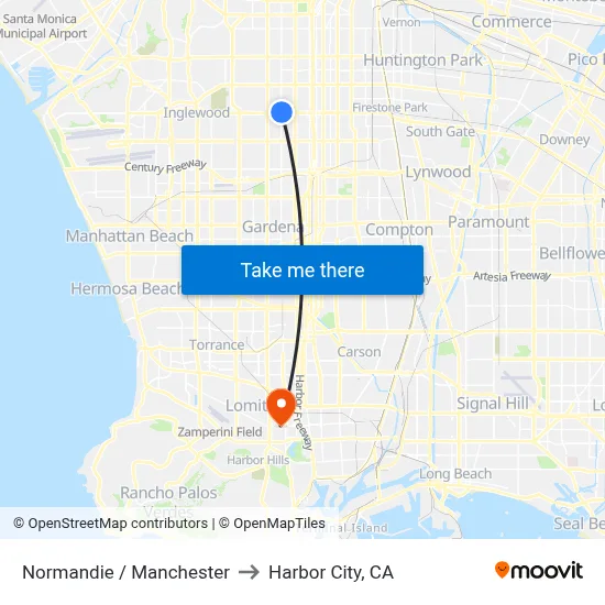 Normandie / Manchester to Harbor City, CA map